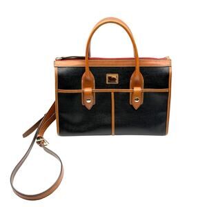 Dooney and Bourke Camden Saffiano Small Satchel Black and British Tan